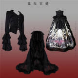 Antiqua Deus Regeneration Dark Black Gothic Lolita Skirt, Blouse, Corset and Train