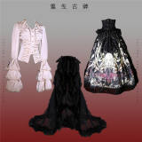 Antiqua Deus Regeneration Dark Black Gothic Lolita Skirt, Blouse, Corset and Train
