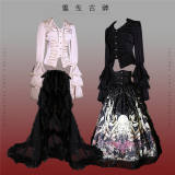 Antiqua Deus Regeneration Dark Black Gothic Lolita Skirt, Blouse, Corset and Train