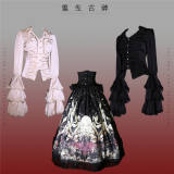 Antiqua Deus Regeneration Dark Black Gothic Lolita Skirt, Blouse, Corset and Train