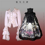Antiqua Deus Regeneration Dark Black Gothic Lolita Skirt, Blouse, Corset and Train