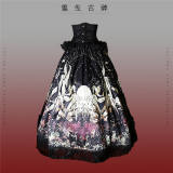 Antiqua Deus Regeneration Dark Black Gothic Lolita Skirt, Blouse, Corset and Train