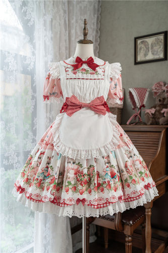 Cat Strawberry Garden Sweet Lolita Dress and Apron