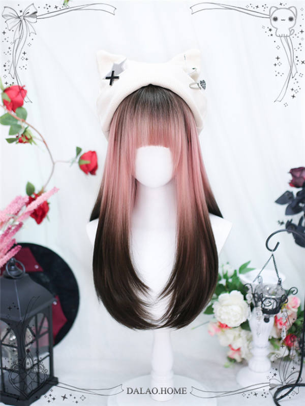 Dalao Home Natural Brown Pink Gradient Lolita Wig