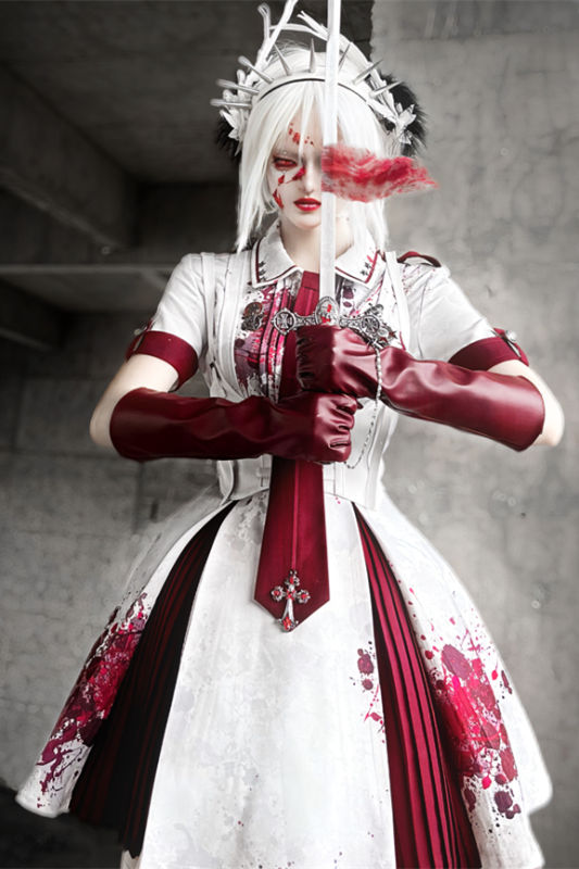 Your Highness Blood Rose Military Lolita Dress, Corset, Necktie and Medal