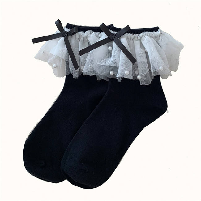 Pearl Girl Black and White Lolita Socks