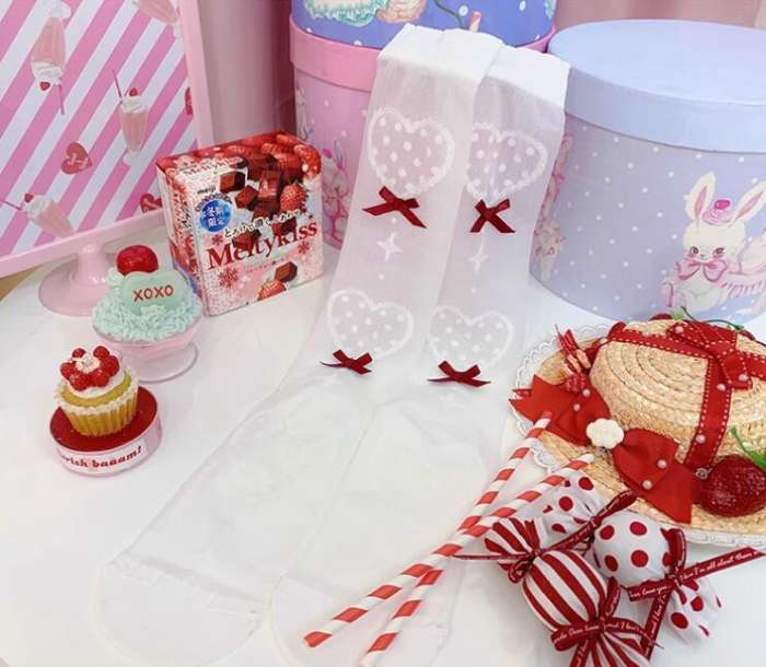 Sweet Heartbeat Glass Silk Lolita Socks