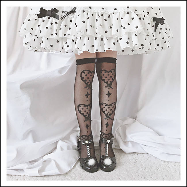 Sweet Heartbeat Glass Silk Lolita Socks