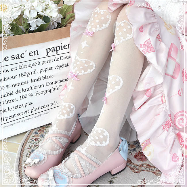Sweet Heartbeat Glass Silk Lolita Socks