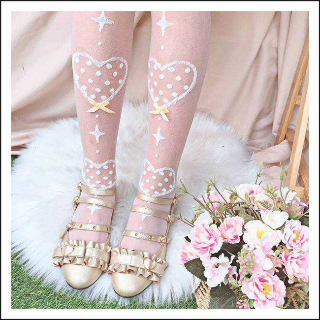 Sweet Heartbeat Glass Silk Lolita Socks