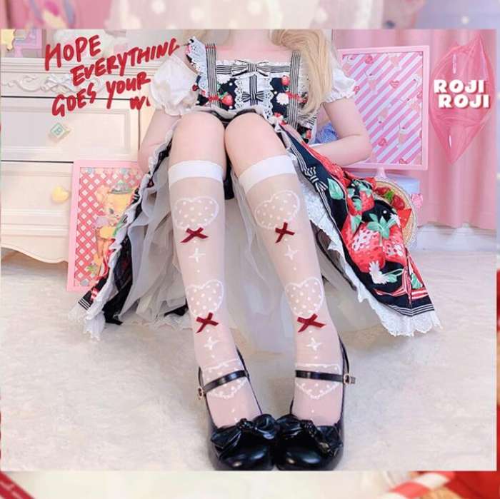 Sweet Heartbeat Glass Silk Lolita Socks