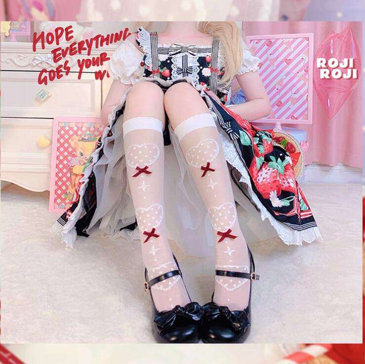 Sweet Heartbeat Glass Silk Lolita Socks