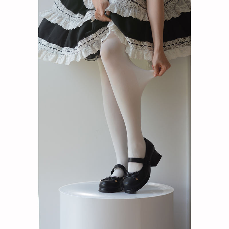 White and Black Unicolor Velvet Lolita Tights