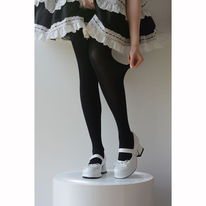 White and Black Unicolor Velvet Lolita Tights