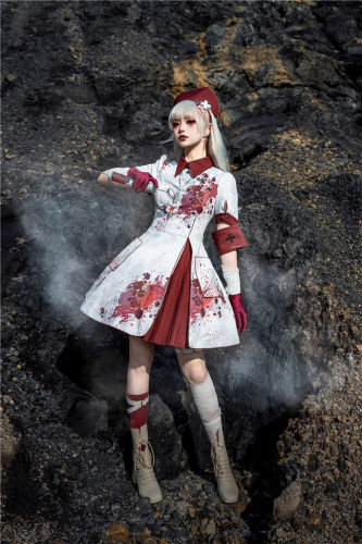 Your Highness Blood Rose Military Lolita Dress, Corset, Necktie and Medal