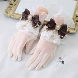 Lace Beadchain Lolita Gloves with Detachable Bows