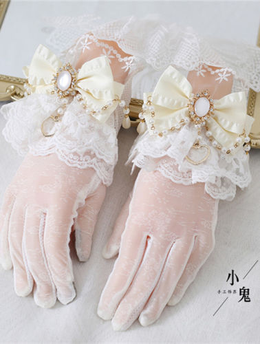 Lace Beadchain Lolita Gloves with Detachable Bows