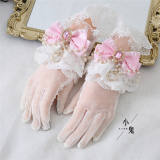 Lace Beadchain Lolita Gloves with Detachable Bows