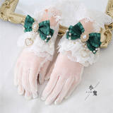 Lace Beadchain Lolita Gloves with Detachable Bows