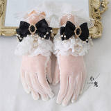 Lace Beadchain Lolita Gloves with Detachable Bows