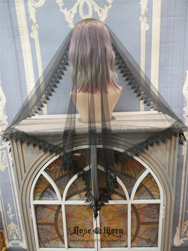 Cross Lace Dark Black Gothic Veil/Mantilla