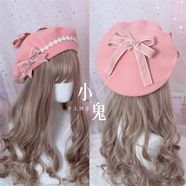 Lace Plaid Bow Sweet Lolita Beret