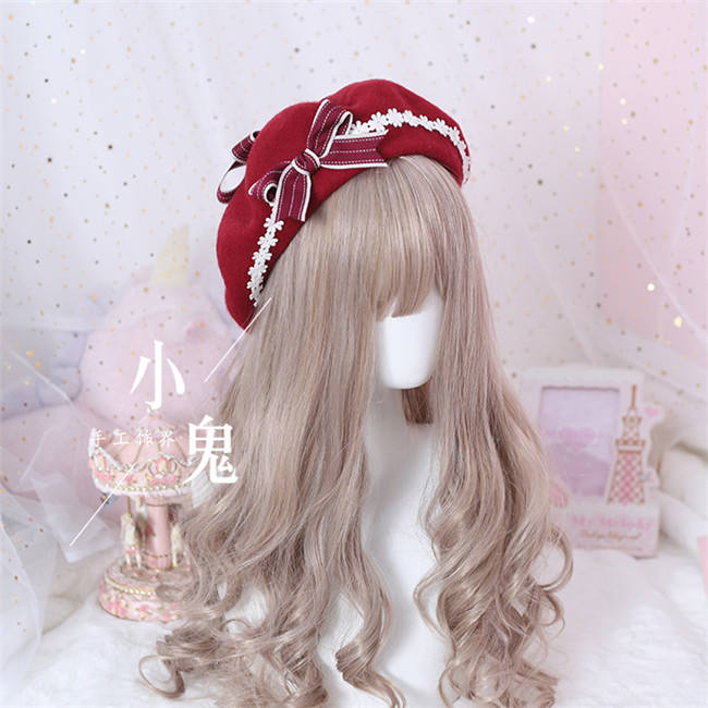 Lace Plaid Bow Sweet Lolita Beret