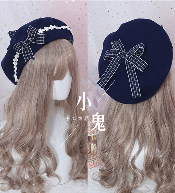 Lace Plaid Bow Sweet Lolita Beret