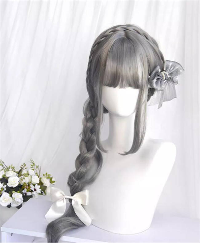 Silver White Natural Curly Lolita Wigs