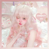 White Peach Pink Ombre Long Curly Lolita Wigs