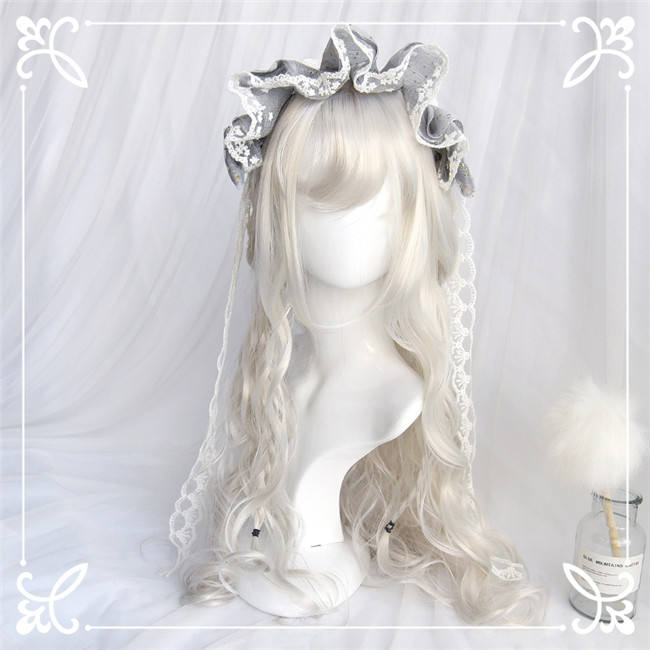 Silver White Natural Curly Lolita Wigs