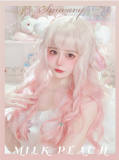 White Peach Pink Ombre Long Curly Lolita Wigs