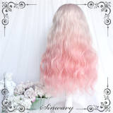 White Peach Pink Ombre Long Curly Lolita Wigs