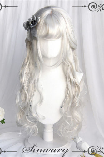Silver White Natural Curly Lolita Wigs