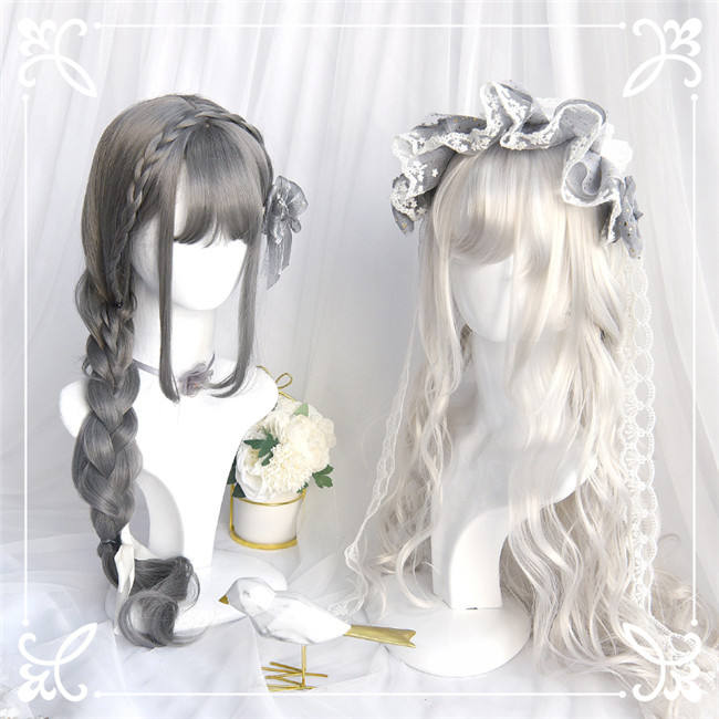 Silver White Natural Curly Lolita Wigs