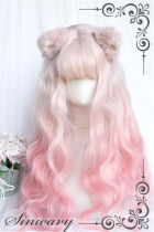 White Peach Pink Ombre Long Curly Lolita Wigs