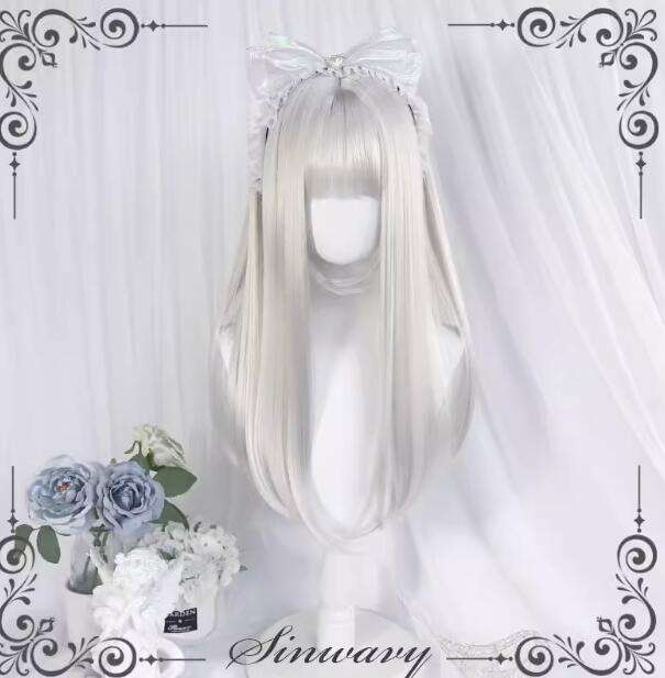 Silver White Natural Curly Lolita Wigs