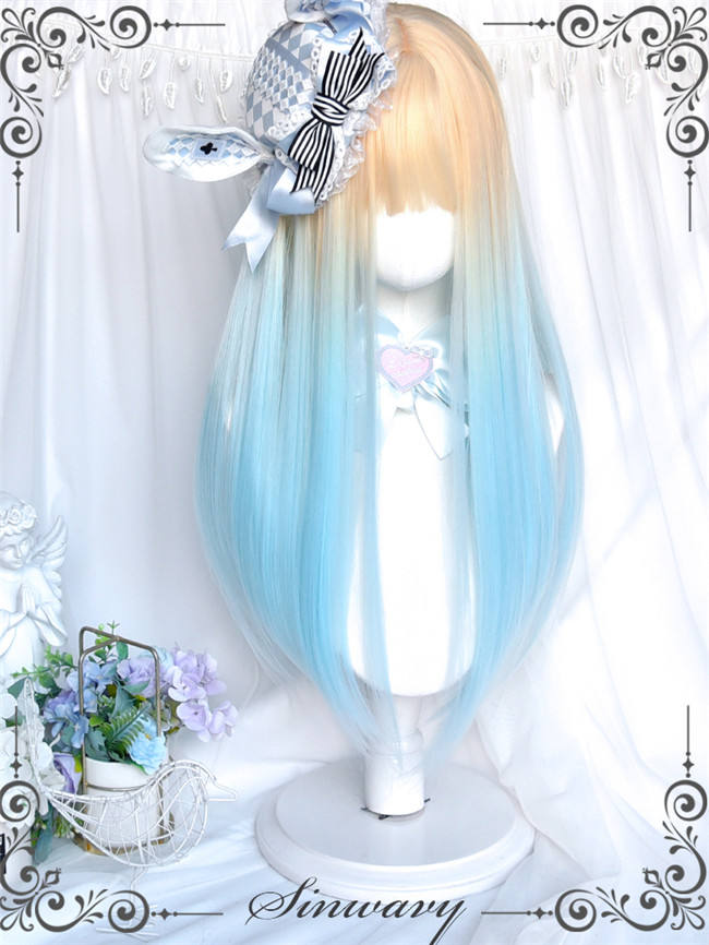 Yellow Blue Ombre Long Straight Lolita Wig