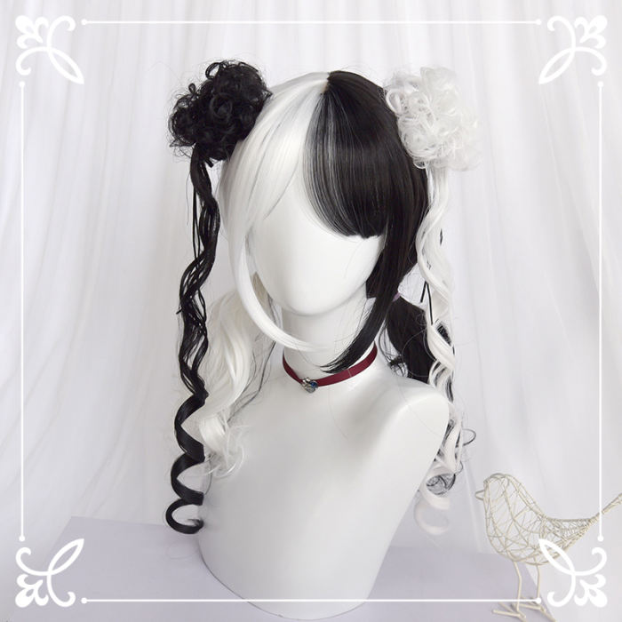 Black White Split Halloween Lolita Wig