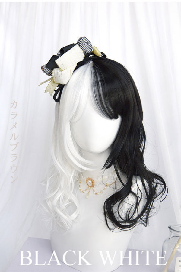 Black White Split Halloween Lolita Wig