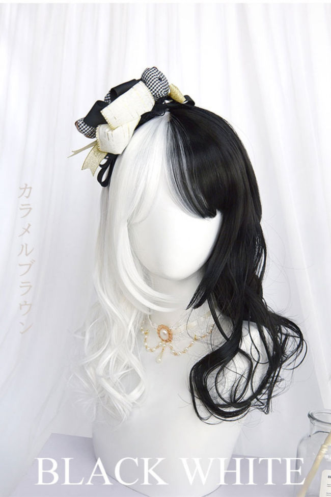 Black White Split Halloween Lolita Wig