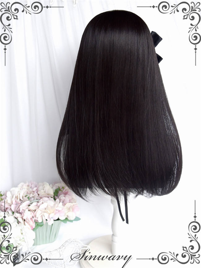 Black Pink Long Straight Lolita Wig