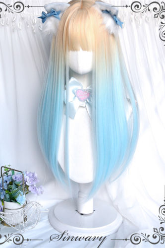 Yellow Blue Ombre Long Straight Lolita Wig