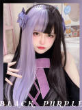 Black Purple Long Straight Lolita Wig