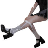 Lace Trim Velvet Socks with Garter Belt
