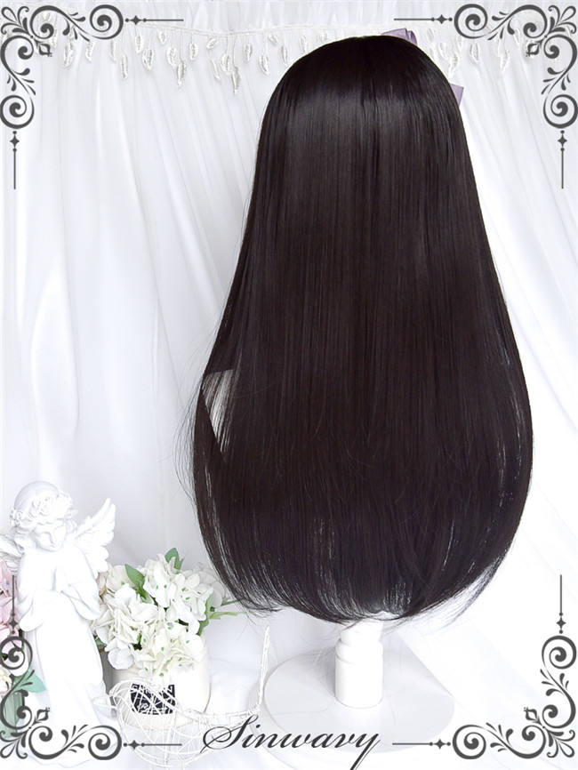 Black Purple Long Straight Lolita Wig