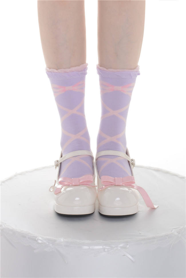 Roji Cross Ribbon Print Cotton Lolita Socks