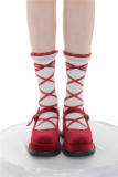 Roji Cross Ribbon Print Cotton Lolita Socks