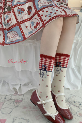 Roji Plaid Cherry Cotton Lolita Socks