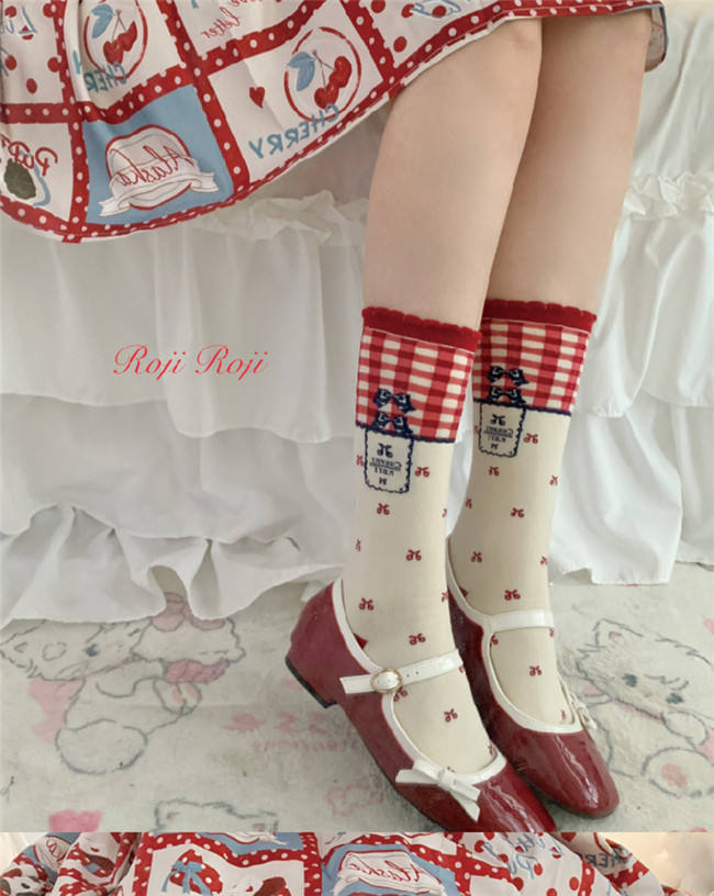 Roji Plaid Cherry Cotton Lolita Socks